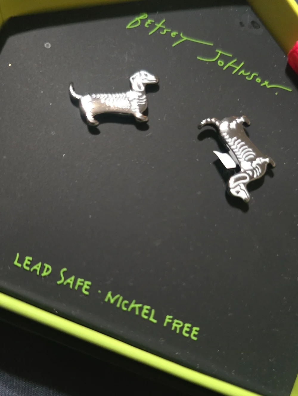 Betsey Johnson Weiner Dog Skeleton Stud Earrings NWT